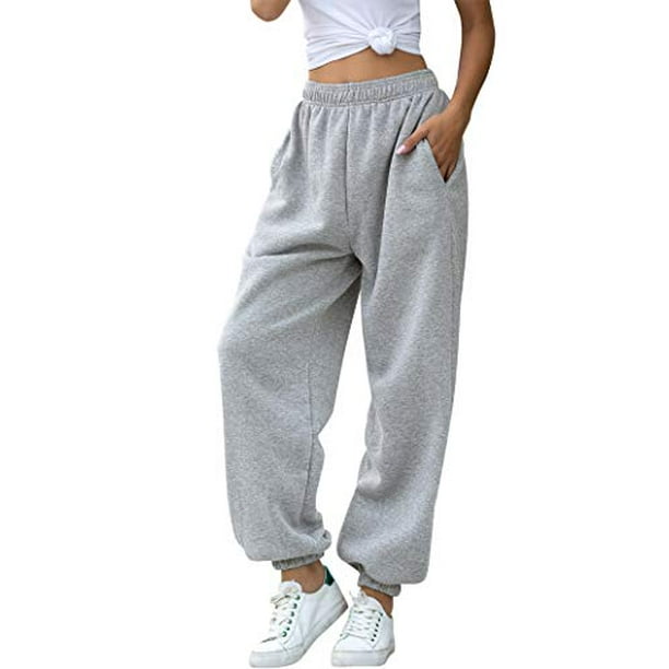 HeSaYep Women's High Waisted Sweatpants Workout Active Joggers Pants Baggy  Lounge Bottoms,Grey M 