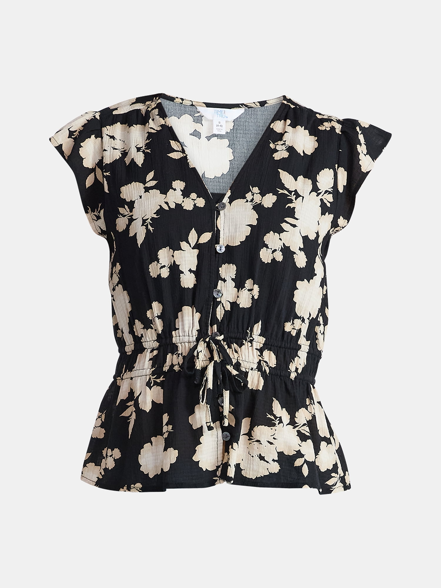 Time and Tru Women's Peplum Top with Flutter Sleeves, Sizes XS-XXXL