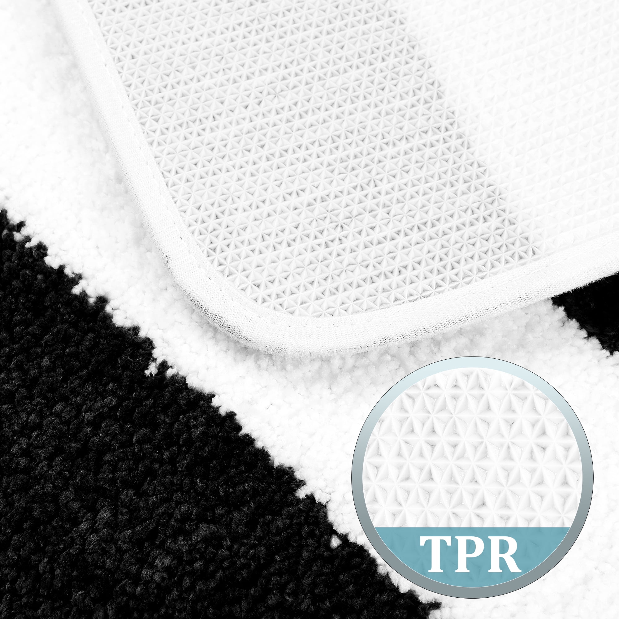 Unique Bargains Non Slip Microfiber Striped Bathroom Rugs Black&White 17"x24"