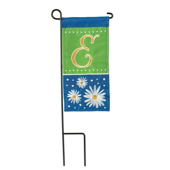 Daisy Blue Green Monogrammed E 8.5 x 4 Burlap Mini House Flag