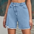 thumbnail image 2 of ClodeEU Women's High Waisted Frayed Hem Denim Bermuda Shorts,Casual Summer Jean Shorts with Pockets Blue,Women's Plus L, 2 of 7
