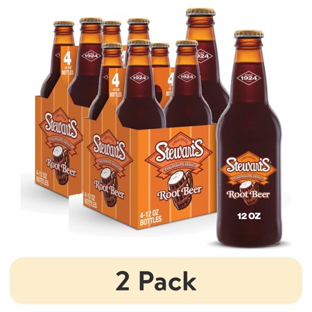 (2 pack) Stewart's Caffeine-Free Root Beer Soda Pop, 12 Fl Oz, 4 Pack Bottles