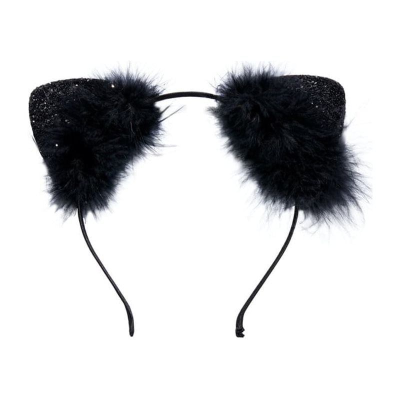 Claire's Glitter Fuzzy Black Cat Ears Headband, Halloween Black Cat Costume  Hair Accessorires