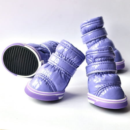 4PCS Dog Snow Boots  Plush Lining Winter Warm Puppy Sneakers Brightly Color Waterproof Anti-slip Pet Outdoor Walking Shoes