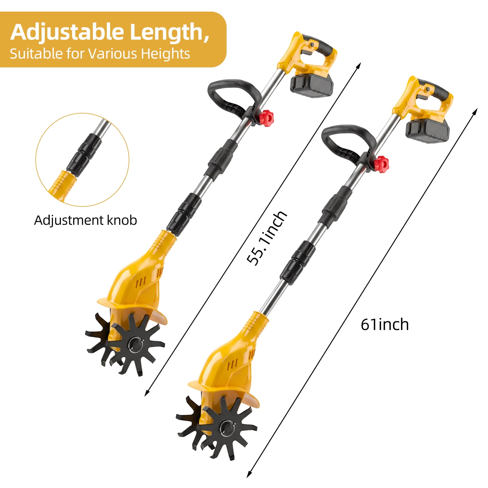 Paddsun Cordless Tiller Cultivator, 21V Electric Garden Tiller 20 Steel Tines Garden Rototiller for Lawn Gardening Soil Cultivation
