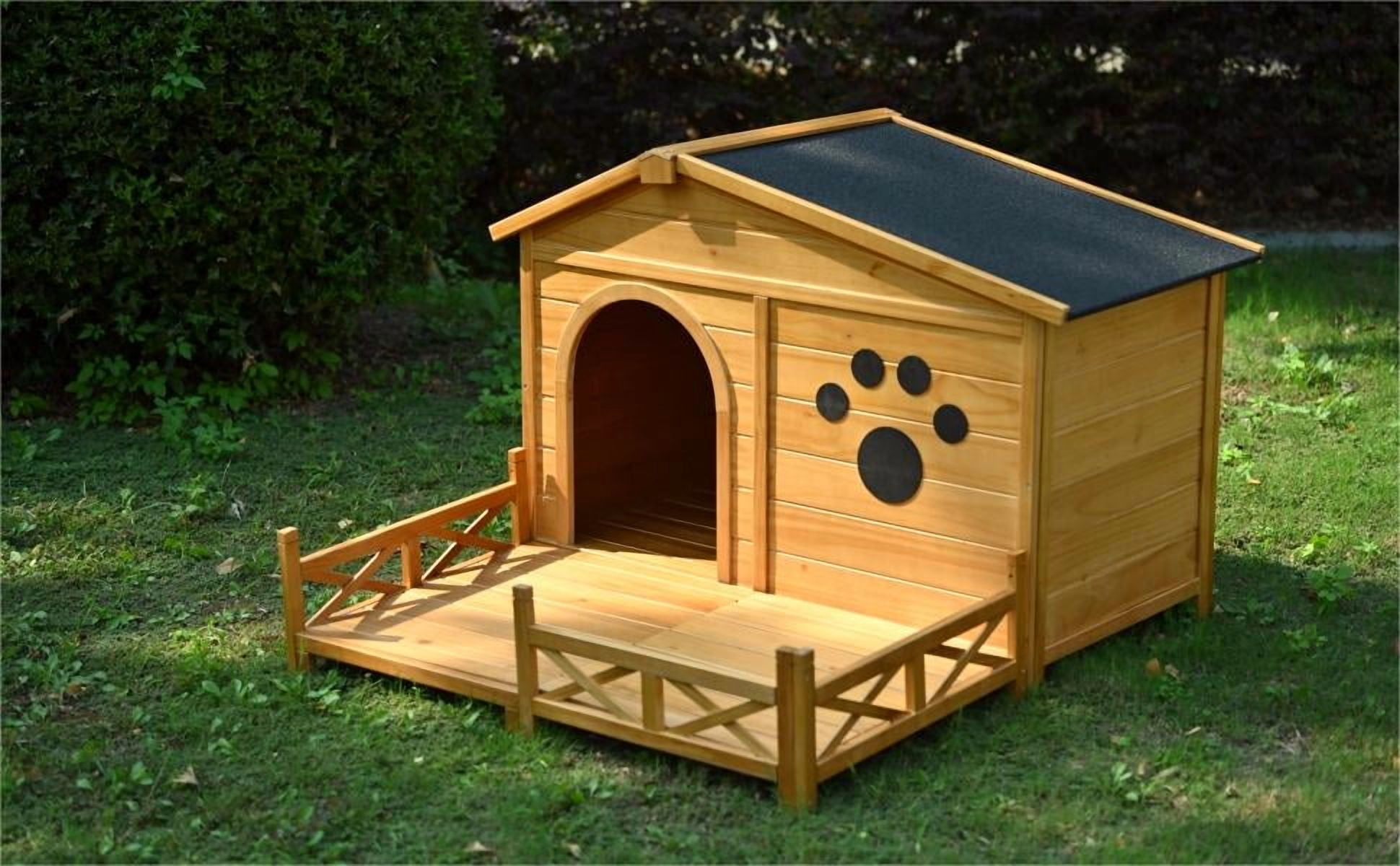 Coowa 48 Inch Wooden Dog House Outdoor with Porch Dog Kennel Water-Resistant Asphalt Roof Medium Dog Crate