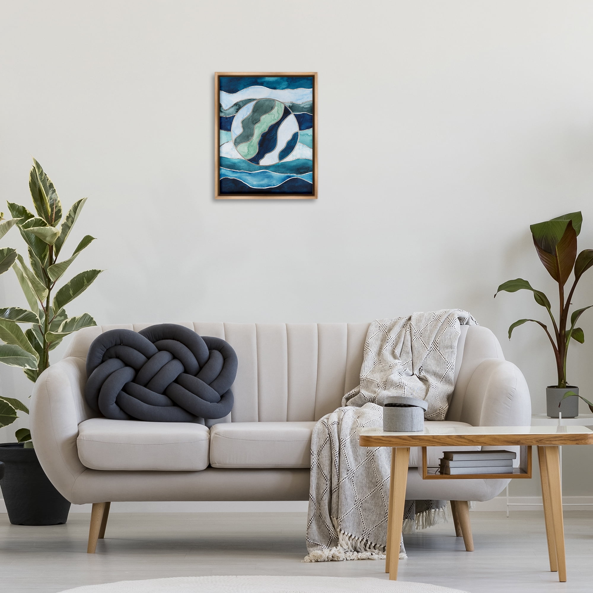Stupell Industries Stained Glass Circle Impression Abstract Painting Brown Floater Framed Canvas Art Print Wall Art, 17 x 21