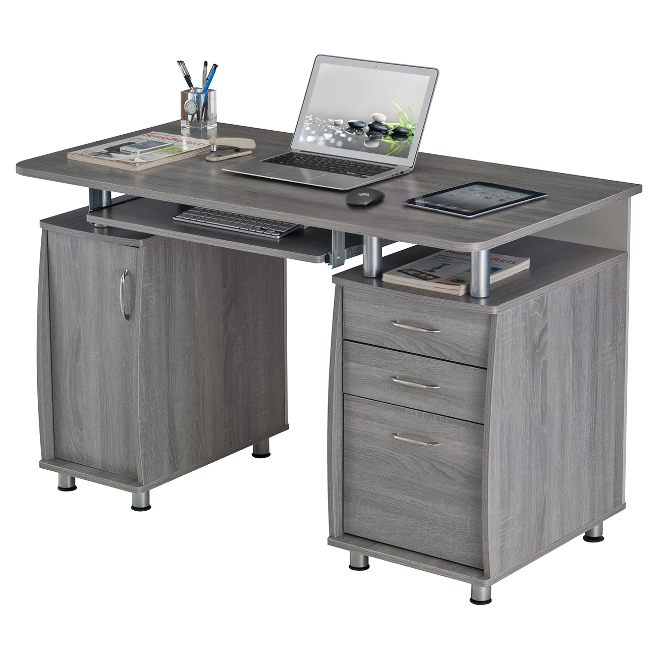 Techni Mobili Complete Adult Computer Workstation with Cabinet and Drawers, 30" H, Gray - image 2 of 11