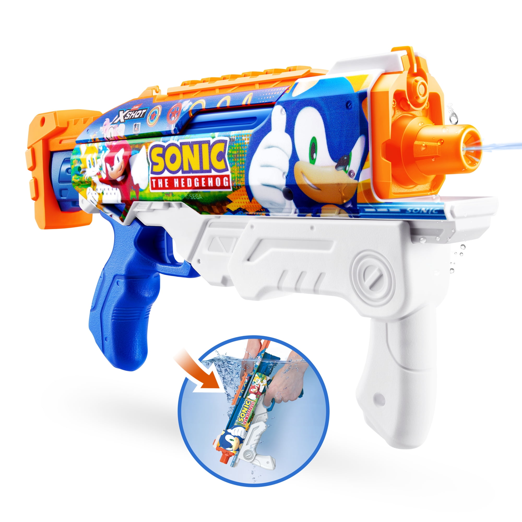 XSHOT Water Fast-Fill Skins Sonic the Hedgehog (500ml 33ft) Hyperload Water Blaster by ZURU, Outdoor Summer Toy, for Kids, Teens & Adults Ages 5+