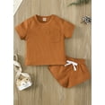 thumbnail image 3 of Chollius Infant Baby Girl Boy Waffle Knit Outfit Short Sleeve Round Neck Solid Color Ribbed Top Elastic Waist Shorts, 3 of 9