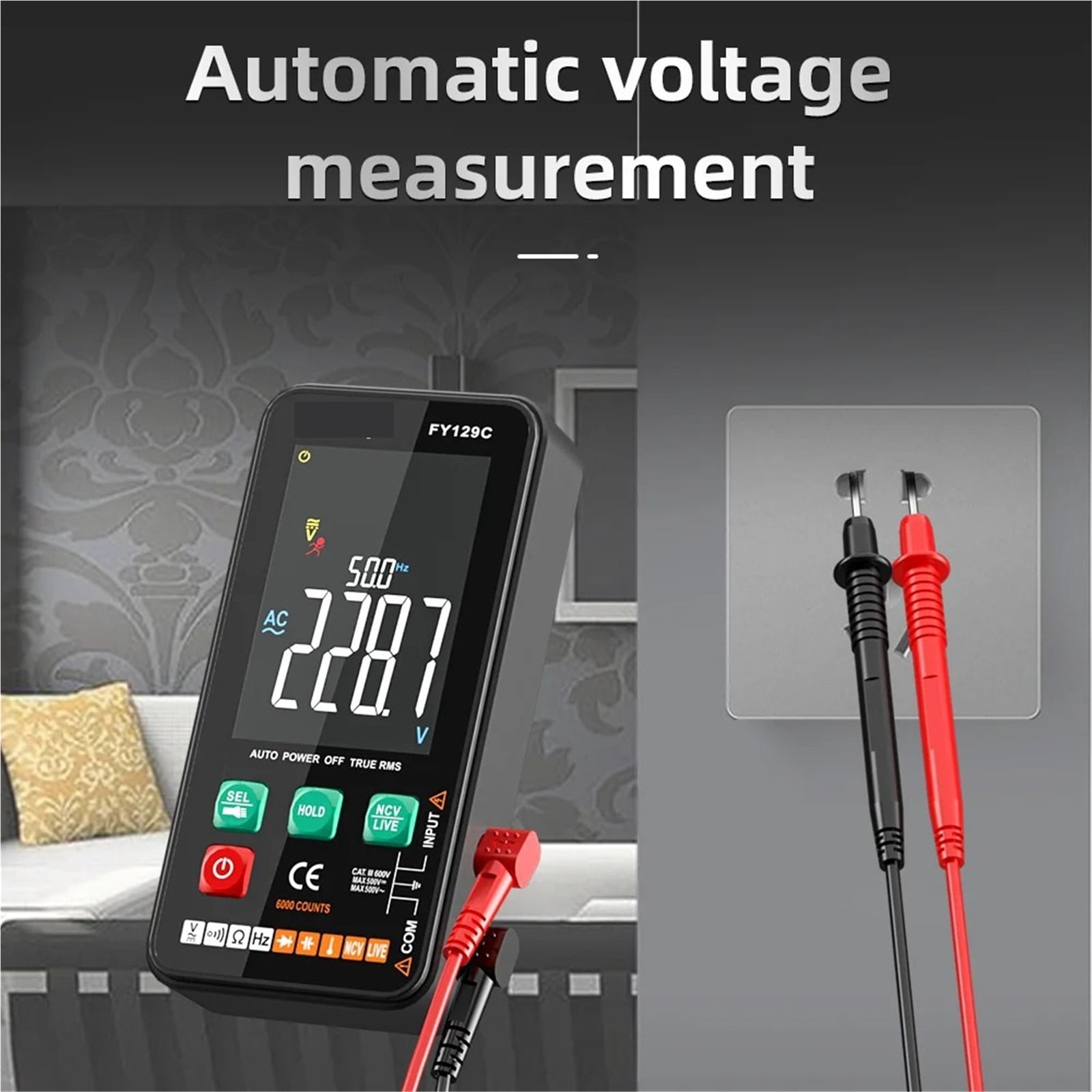 Smart Digital Multimeter With Bracket LCD Color Screen AC/DC Voltage Tester Ohm Diode NCV Frequency Live Wire Check ,Battery Test