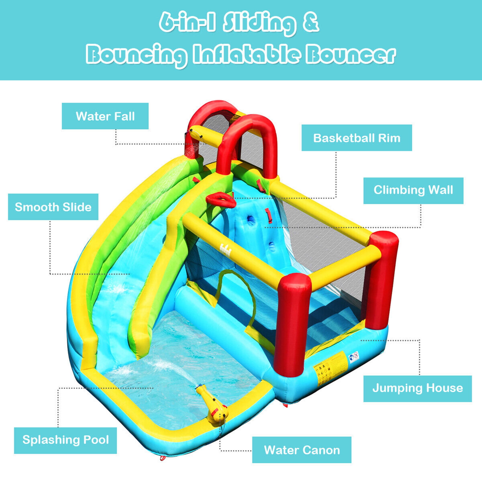 Gymax Inflatable Kids Water Slide Jumper Bounce House Splash Water Pool W/ 480W Blower
