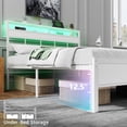 thumbnail image 5 of Satifur Queen Bed Frames with Charging Station and LED Lights, Queen Size Platform Bed with Wood Headboard & 2-Tier Storage Shelves, No Box Spring Needed, White, 5 of 9