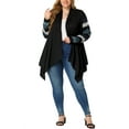 thumbnail image 2 of Unique Bargains Women's Plus Size Striped Open Front Knit Cardigan Sweaters Shrugs 3X Black, 2 of 6