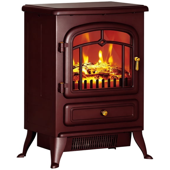 KDTHTF Portable Electric Fireplace Stove Heater with Adjustable LED Flame, Freestanding Space Heater, Tip-Over & Overheat Protection, 725/1450W, Red