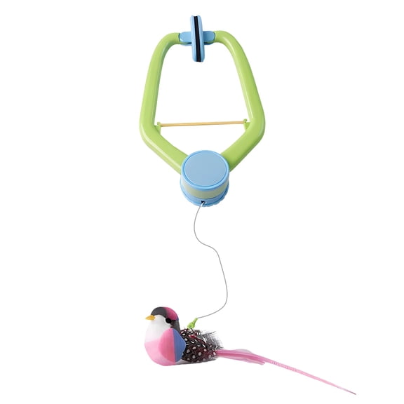 Pink Hanging Bird Cat Toy, 5.11 x 1.37 in Feathered Teaser on 5.90 x 9.84 in Frame with 50.39 in Rope, Automatic Self-Play Chasing Exercise for Indoor Cats, Relieves Boredom