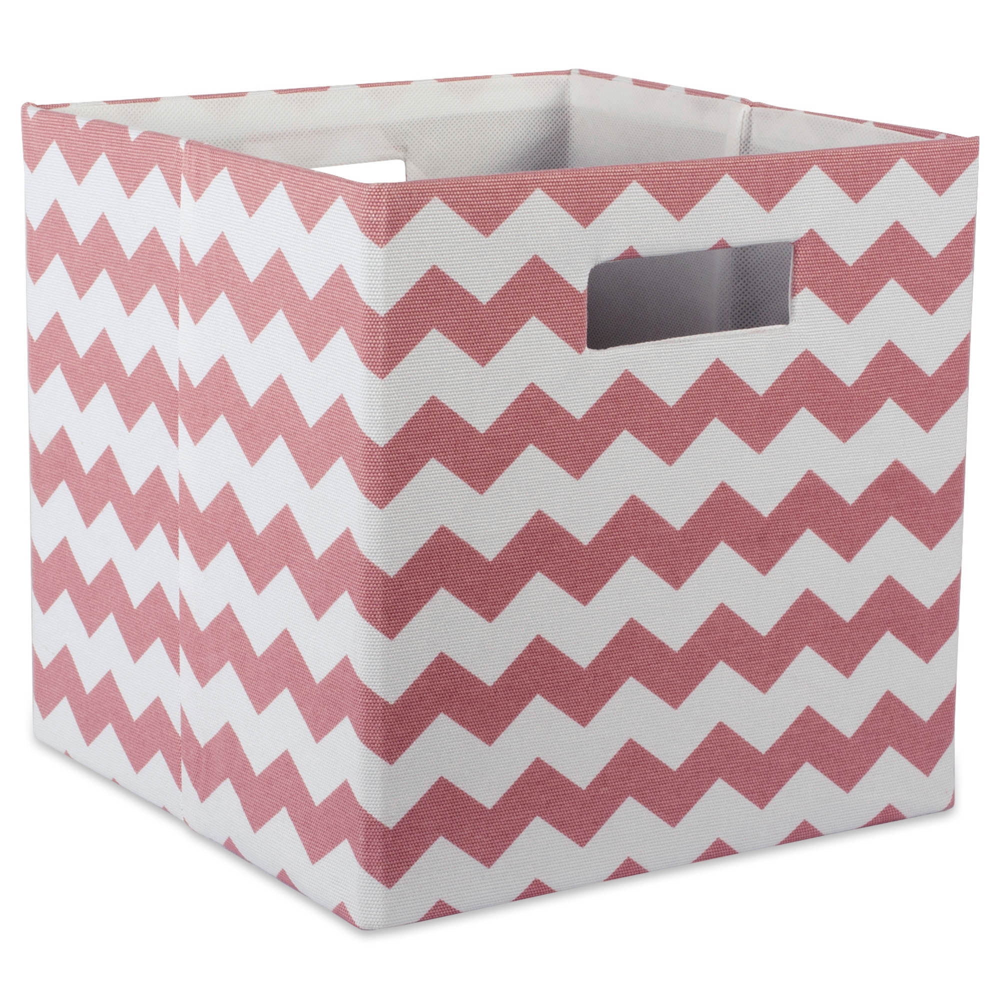 Rose Pink Polyester Cube Storage Bin with Chevron Design 13"