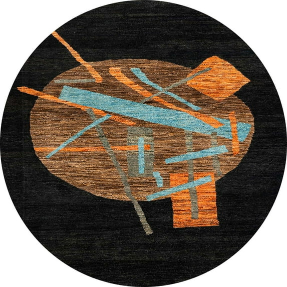 Ahgly Company Indoor Round Abstract Night Black Area Rugs, 7' Round