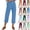 03# Royal Blue, variant on Linen Pants Women Elastic Waist Cropped Button Summer Lounge Pants Straight Leg Ankle Length Cotton Linen Slacks Camel M