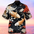 thumbnail image 4 of Camisas de playa con estampado 3D de carpa hawaiana, camisas de peces hawaianos para hombres, ropa informal de vacaciones, blusa de solapa de manga corta, 4 of 5
