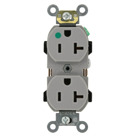 Leviton 8300-HGY Duplex Receptacle Hospital Grade 5-20R 20A 125V BandS Wired - Gray