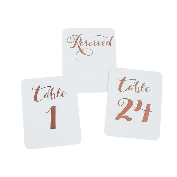 White W/Rose Gold Foil Table Numbers - Party Supplies - 28 Pieces