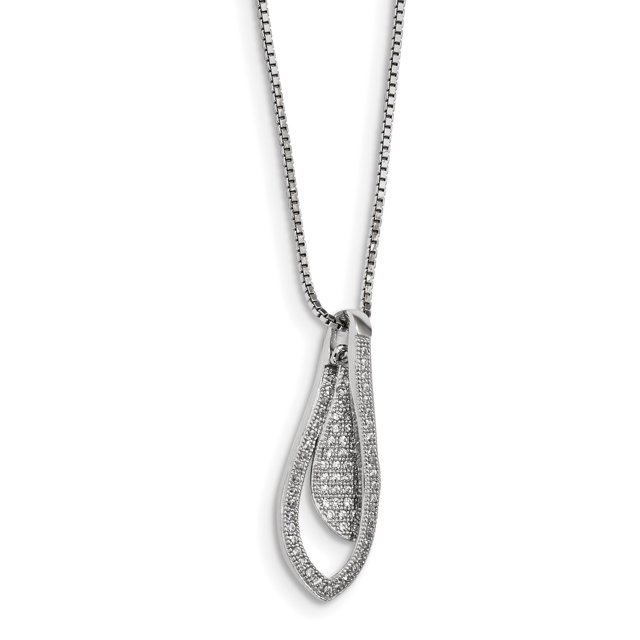 Sterling Silver & CZ Brilliant Embers Polished Necklace 18 Inch