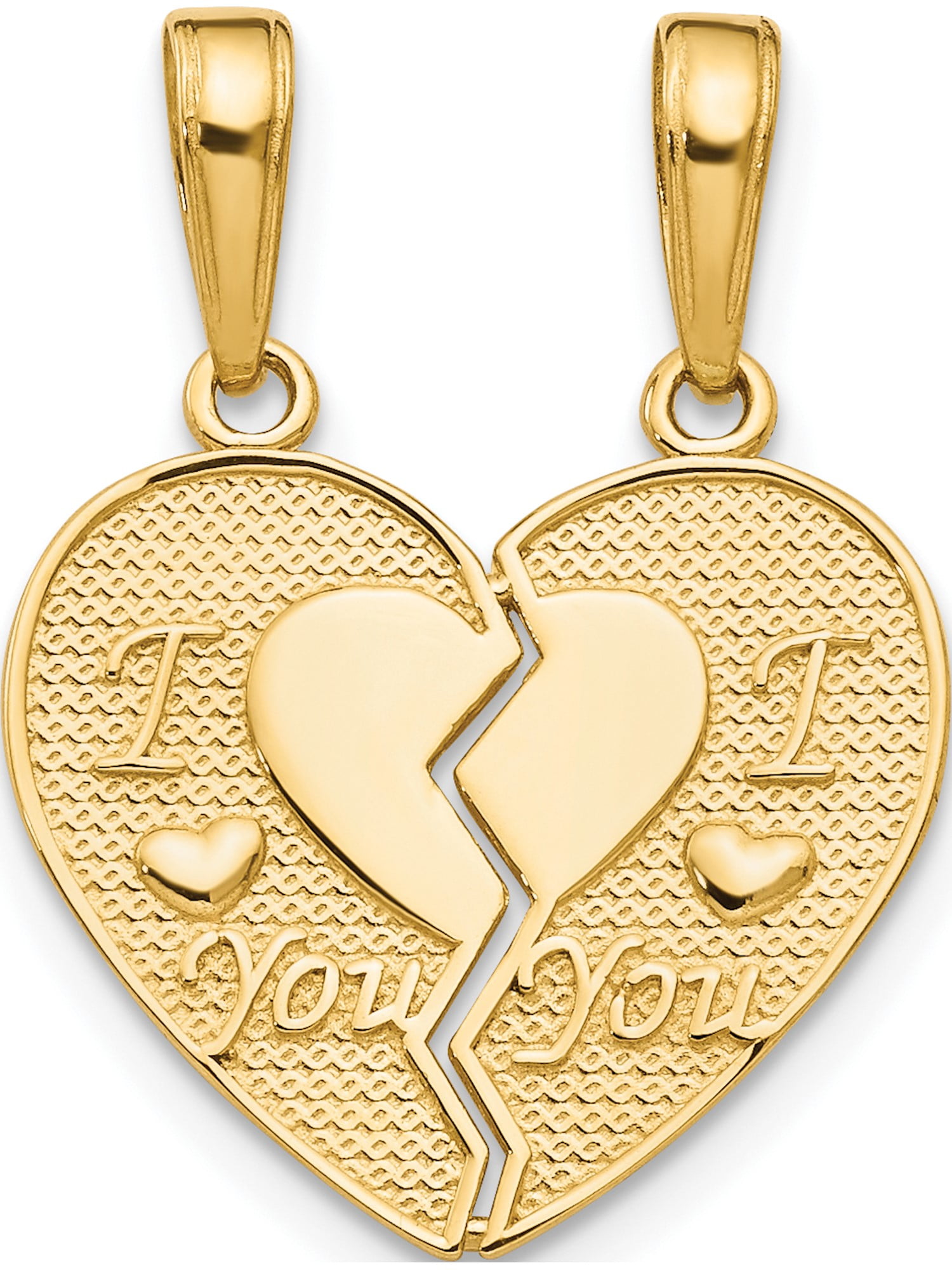 14K Yellow Gold I Love You Heart Split Charm Pendant