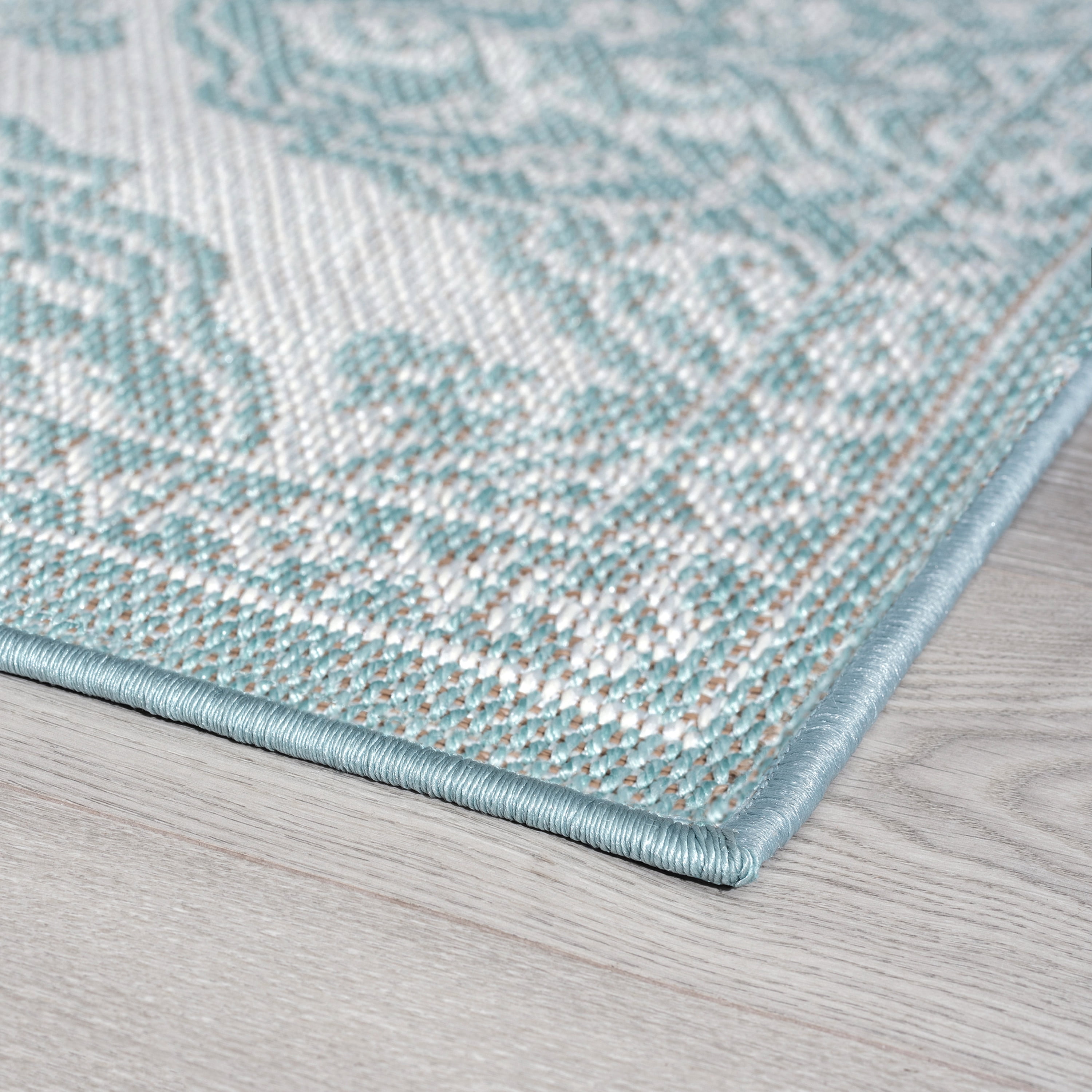 8x10 Water Resistant, Large Indoor Outdoor Rugs for Patios, Front Door Entry, Entryway, Deck, Porch, Balcony | Outside Area Rug for Patio | Aqua, Floral | Size: 7'11'' x 10'3''