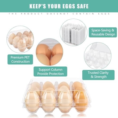 100 Packs Egg Cartons Cheap Bulk，Plastic for 12 Eggs, Clear Egg Cartons 3 * 4 Grids，Perfect for Refrigerator Chicken Farm Markets Commercial Business Market Display