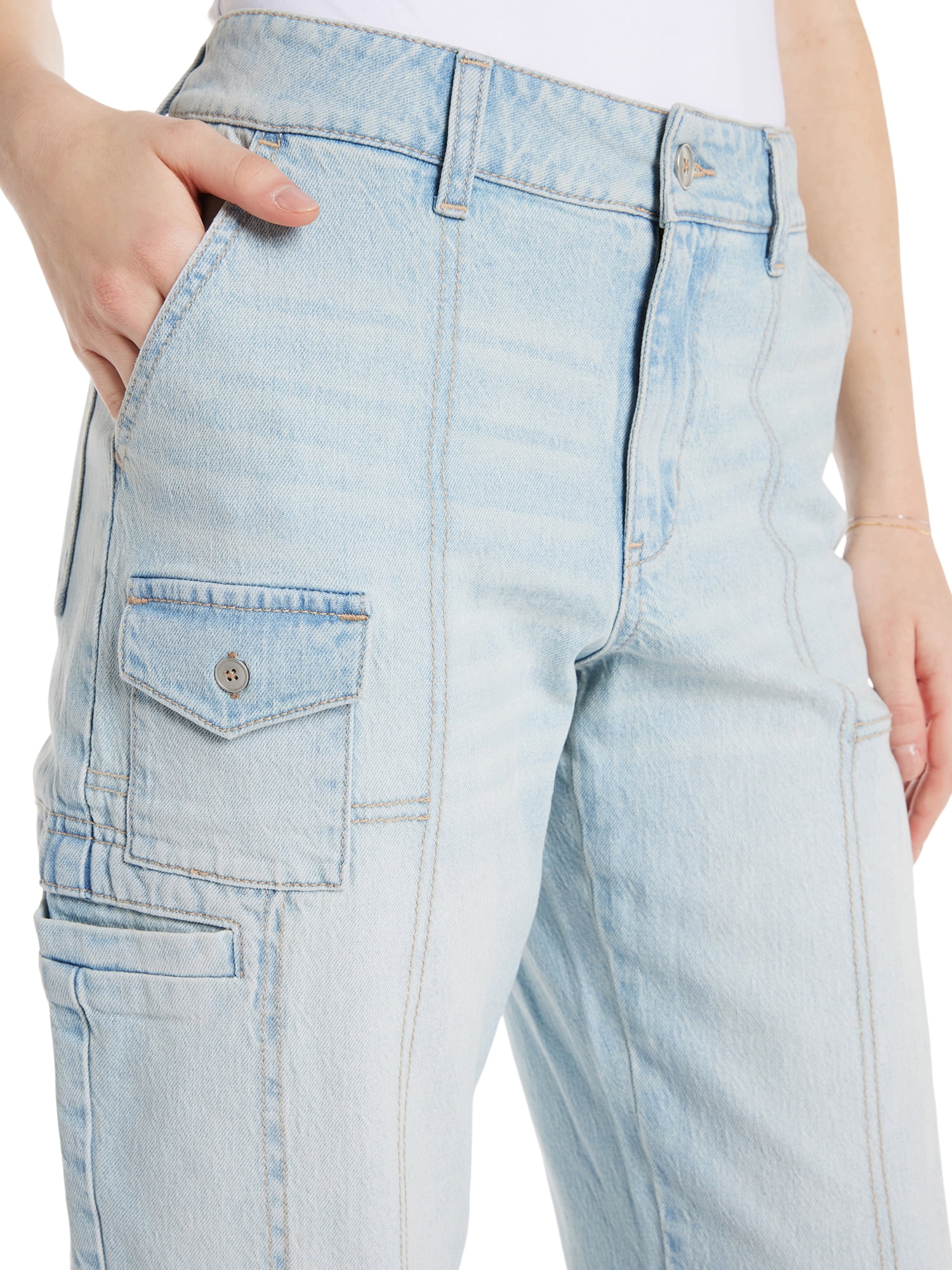 Time and Tru Women's Mid Rise Straight Utility Pants, 27" Inseam, Sizes 2-20