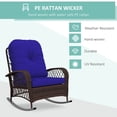 thumbnail image 3 of Outdoor Wicker Rattan Rocking Chair with Thick Dark Blue Cushions, Heavy-Duty Steel Frame Patio Rocker for Garden, Backyard, Porch and Conservatory, 29.5"W x 38.6"D x 35.8"H, 3 of 7