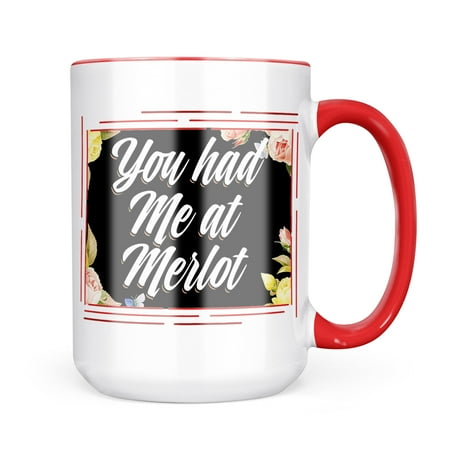 

Neonblond Floral Border You had Me at Merlot Mug gift for Coffee Tea lovers