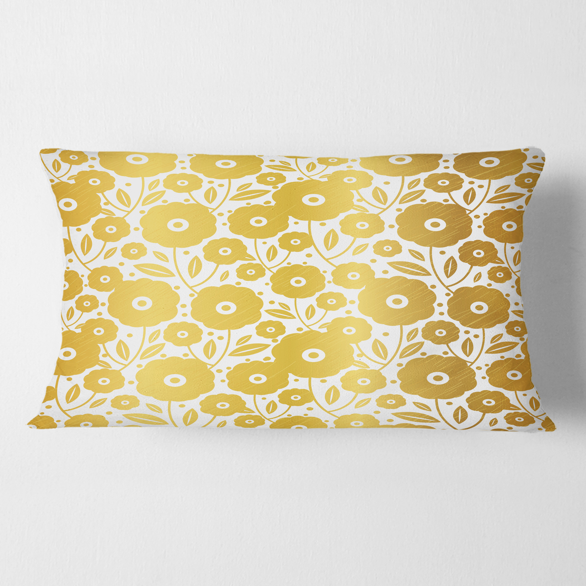 Designart Golden Floral I ' Mid-Century Modern Throw Pillow - 12x20