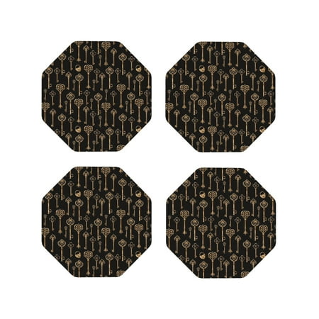 

Honeii Keys Print Leather Coaster Set of 4 Ideal for Safeguarding Your Furniture from Drinks Spills and Effortless Cleanup-Octagon
