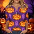 thumbnail image 2 of Halloween Womens Shirts Funny 3/4 Sleeve T Shirts Spooky Pumpkin Ghost Printed Tops Horror Button V Neck Pullover Holiday Three Quarter Length Blouses, L, 2 of 5
