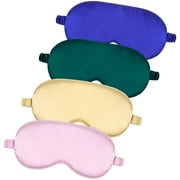 HEQUSIGNS 4Pcs Silk Mask Eye, Soft Eye Cover for Sleeping, Blackout Eye Mask with Elastic Strap, Satin Blindfold Night Eyeshade for Women Men Kids(Gold)