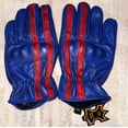 thumbnail image 3 of Motorcycle Leather Gloves With Reinforced Knuckles, Full Finger, Touchscreen Finger Tips, Blue / Red Stripe ZAMGEAR, 3 of 6