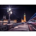 thumbnail image 2 of Frank, Assaf 32x25 Gold Ornate Wood Framed with Double Matting Museum Art Print Titled - Westminster Bridge on river Thames with strip lights, London, UK, 2 of 4