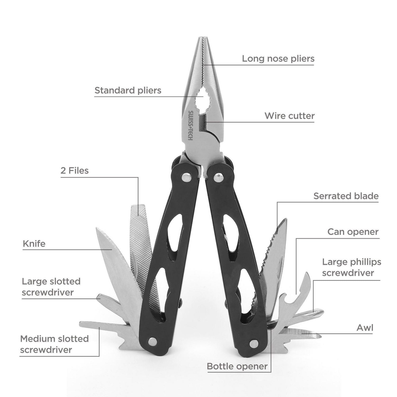 Swiss Tech 4 pièces Multi outils et couteaux verrouillables avec pochette, outils pliants EDC