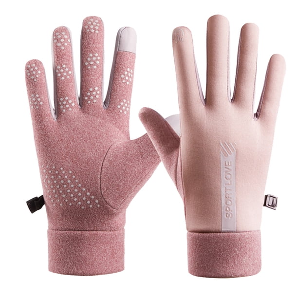 Guantes Para Correr En Clima Frío Guantes de invierno Bicicleta Warm Mittens Fleece TouchScreen (Rosa)