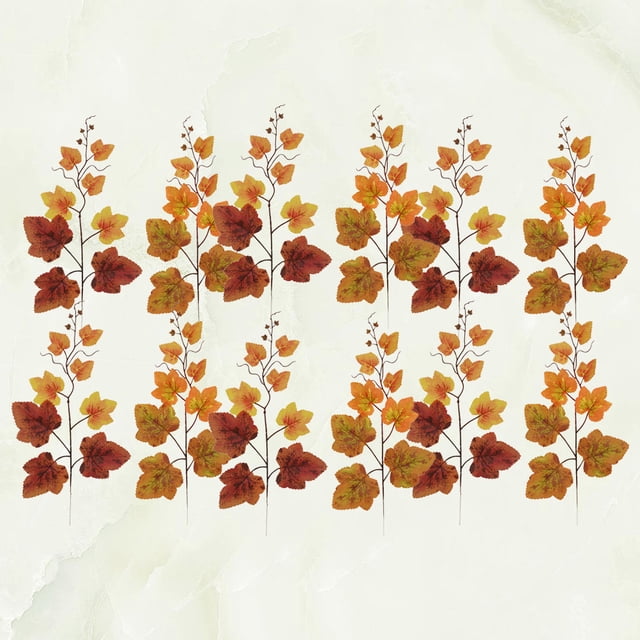 FUEENIRVA 12Pcs Simulated Maple Leaf Cane Photo Holder Home Decoration for Autumn Celebration Orange Red Decor