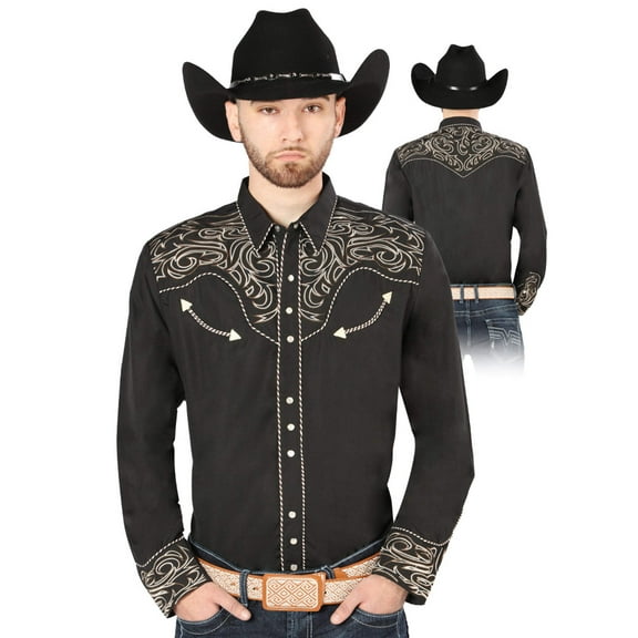 El General Embroidery Western Shirt Black/Gold 44198