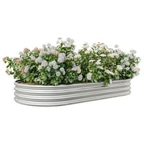 BARONAGE 88.99 x 44.68 x 11.42 Inches Rised Garden Bed Outdoor, Oval Large Metal Raised Planter Bed, Silver
