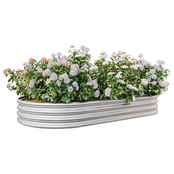 BARONAGE 88.99 x 44.68 x 11.42 Inches Rised Garden Bed Outdoor, Oval Large Metal Raised Planter Bed, Silver
