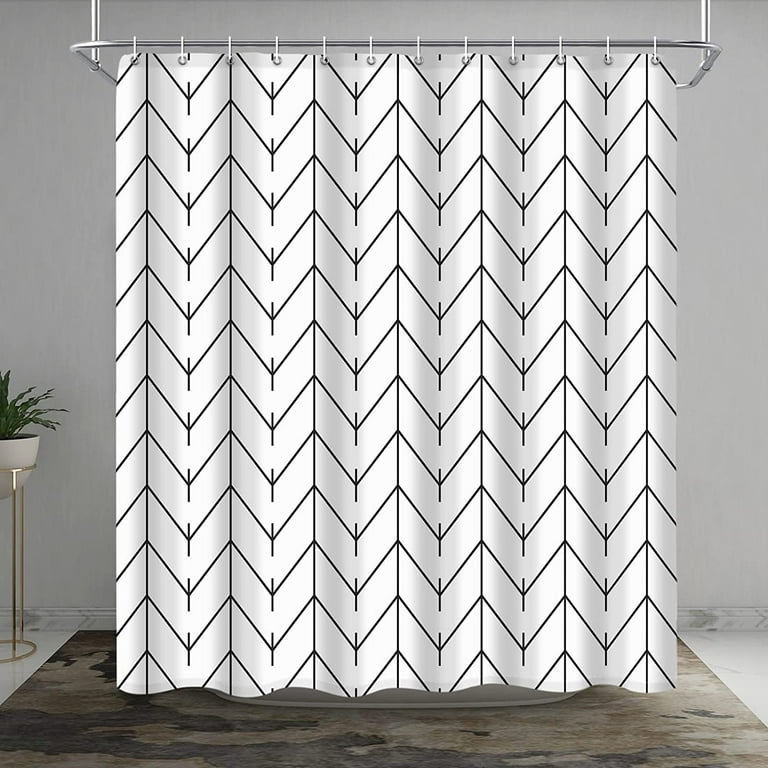 Black and White Herringbone Shower Curtain Modern Geometric