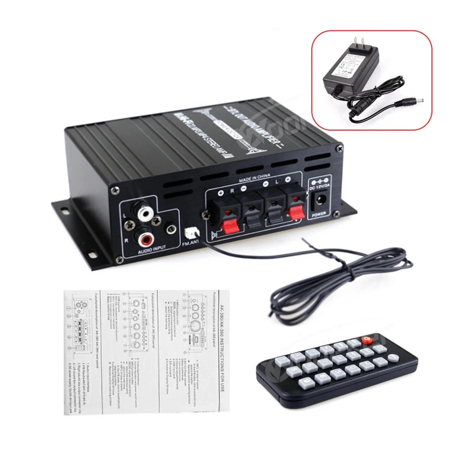 AK380 Digital Amplifier 800W Bluetooth Power AMP Hifi Bass FM Music Subwoofer Media Player Support USB AUX Input