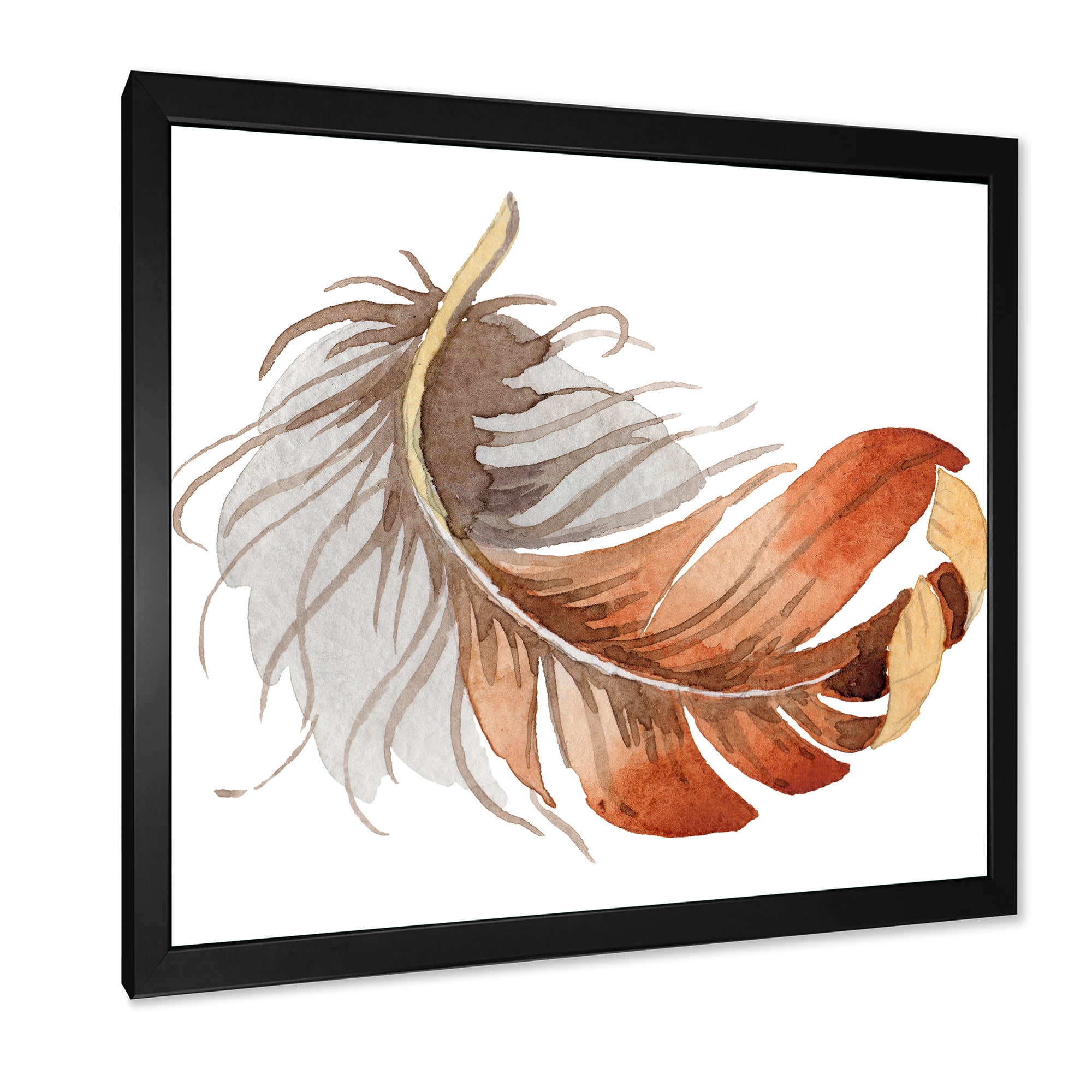 Designart 'Orange Ethnic Bird Feather On White' Bohemian & Eclectic Framed Art Print