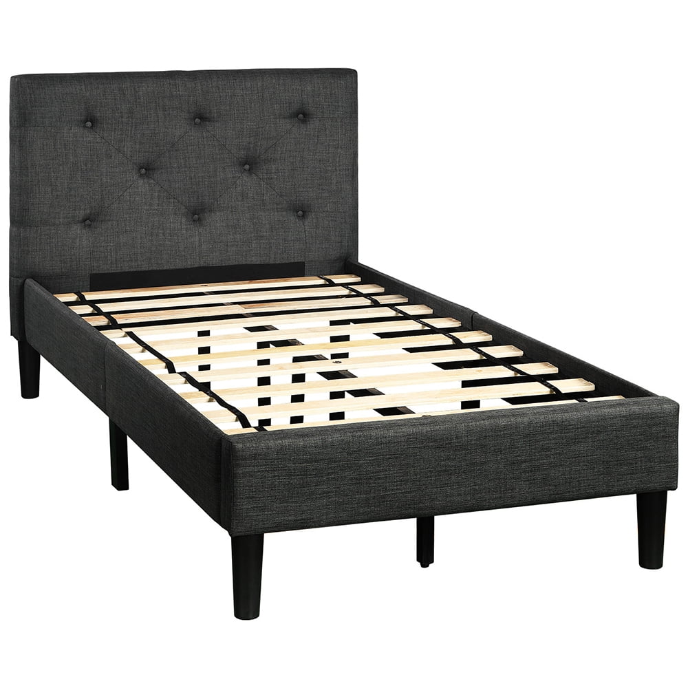 Kepooman Twin Size Upholstered Button Tufted Platform Bed with Headboard, 83.5"L x 41.3"W x 40.2"H, Gary Kepooman Twin Size Upholstered Button Tufted Platform Bed with Headboard, 83.5"L x 41.3"W x 40.2"H, Gary