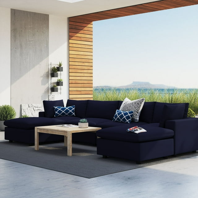 Modway Commix Sectionnel de Mobilier de Patio Extérieur Sunbrella 6 Pcs, Bleu Marine